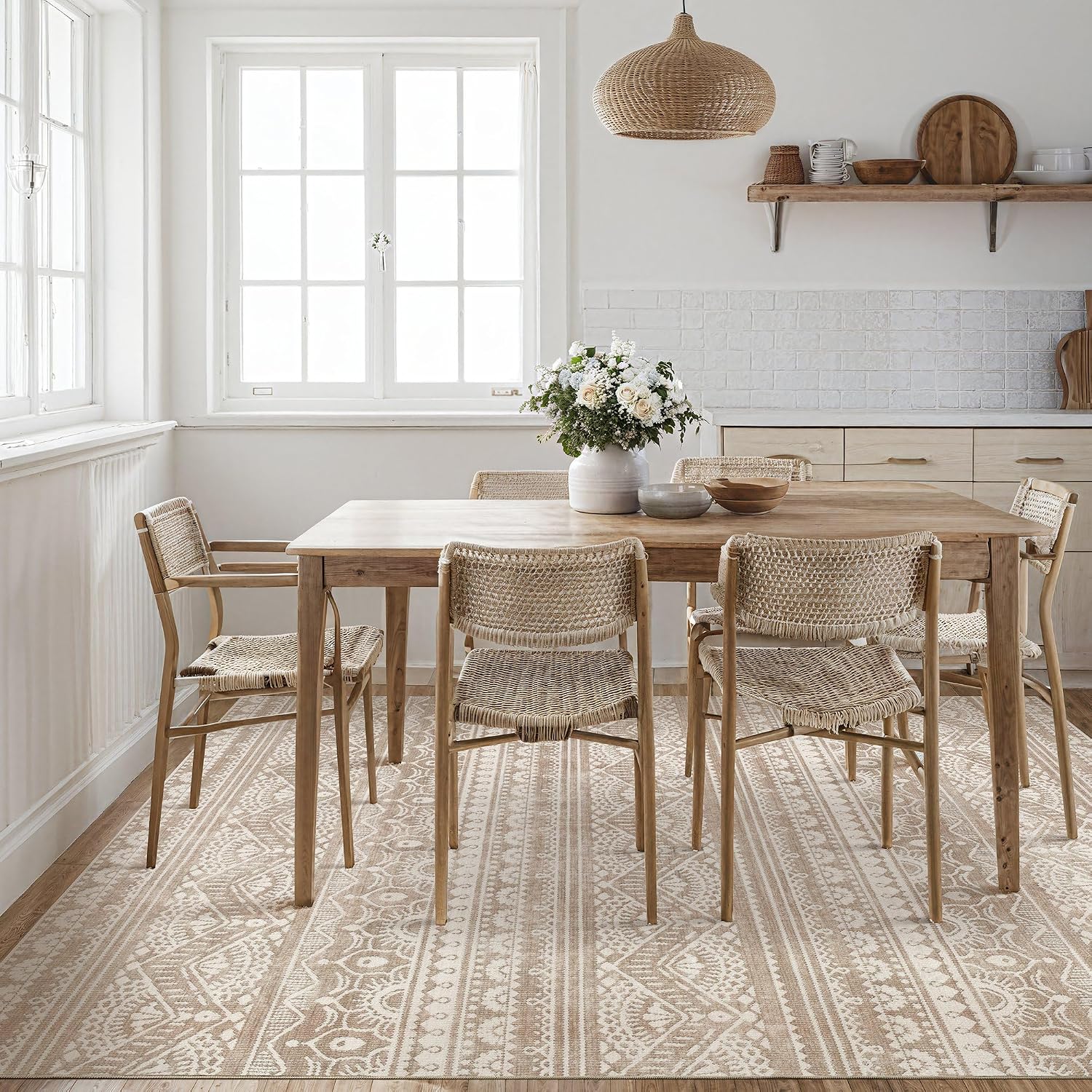 Detalle de Tortania 10x12 Washable Area Rug: Soft, Non-Slip Boho-Style Rug for Living Room & More
