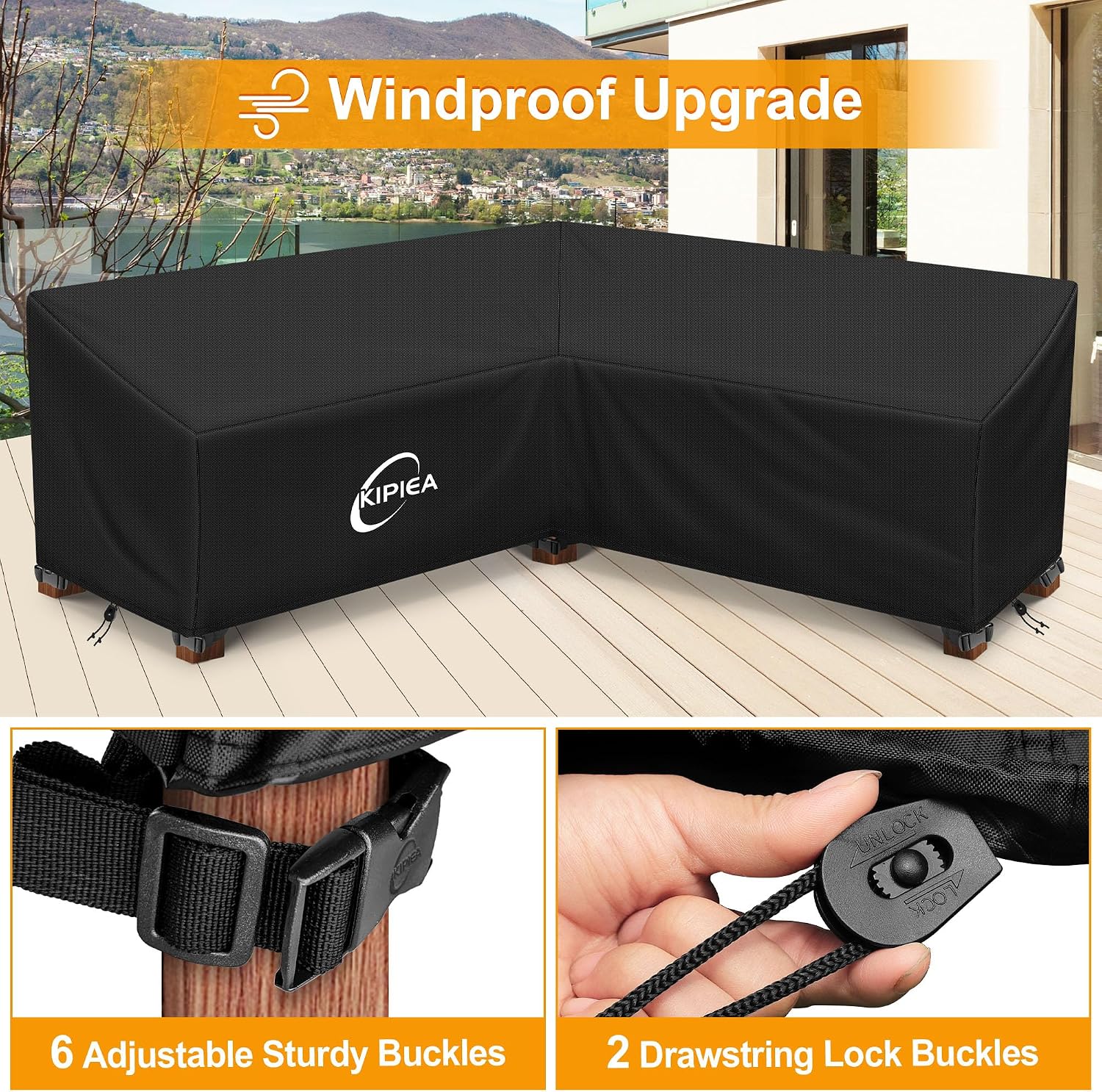 Thumbnail 4 de Kipiea V Shaped Garden Sofa Cover – Waterproof 420D Oxford, Windproof & UV‑Resistant for Outdoor Corner Sofas