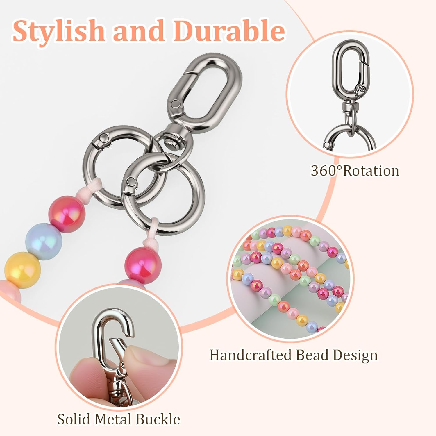 Detalle 2 de Qyoocom chaîne de téléphone portable avec perles colorées et cordon amovible (2 patchs) – cordon universel