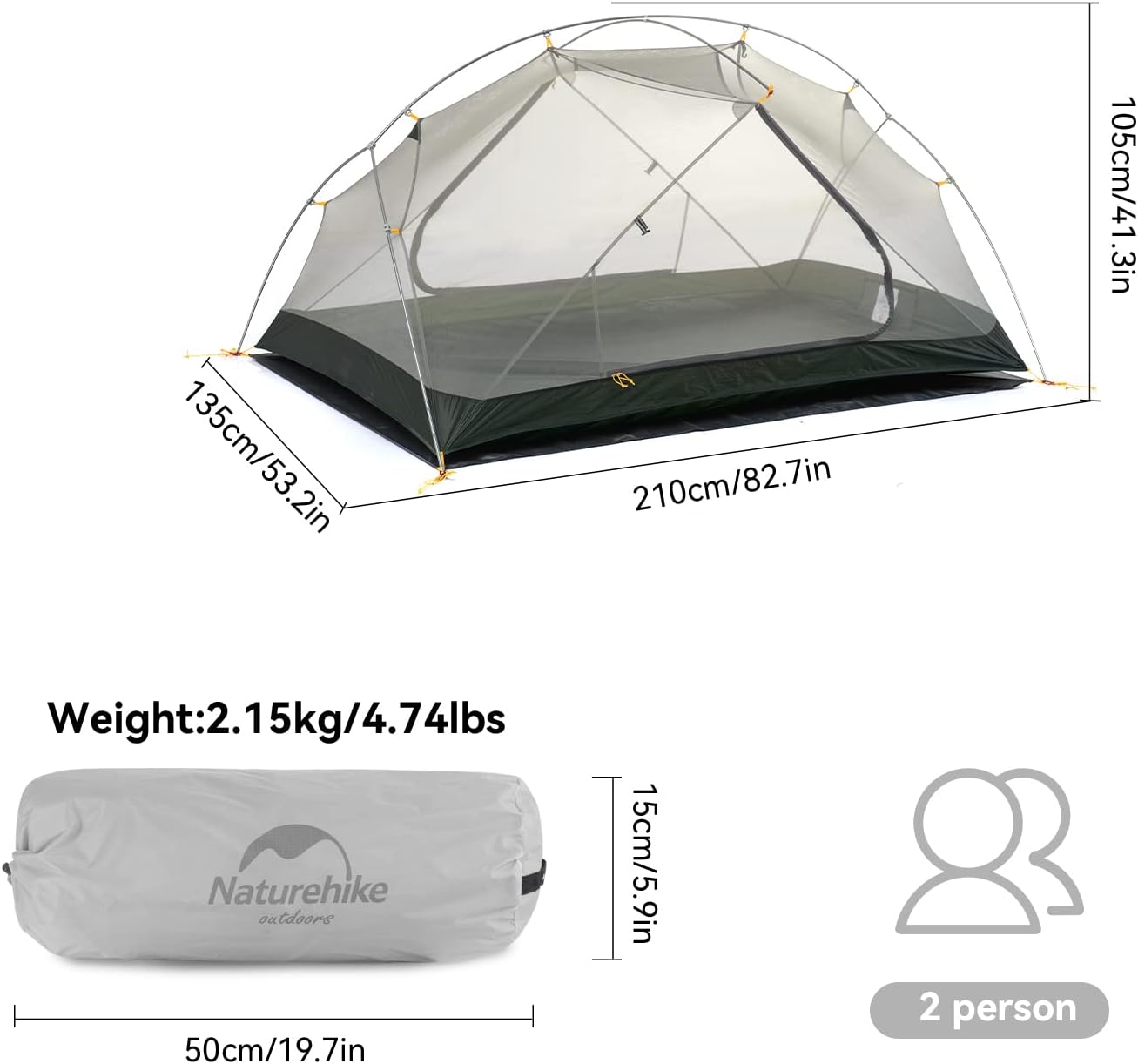 Thumbnail 1 de Naturehike Mongar Tente de Camping Double Ultralégère en Silicone 20D pour 2 Personnes
