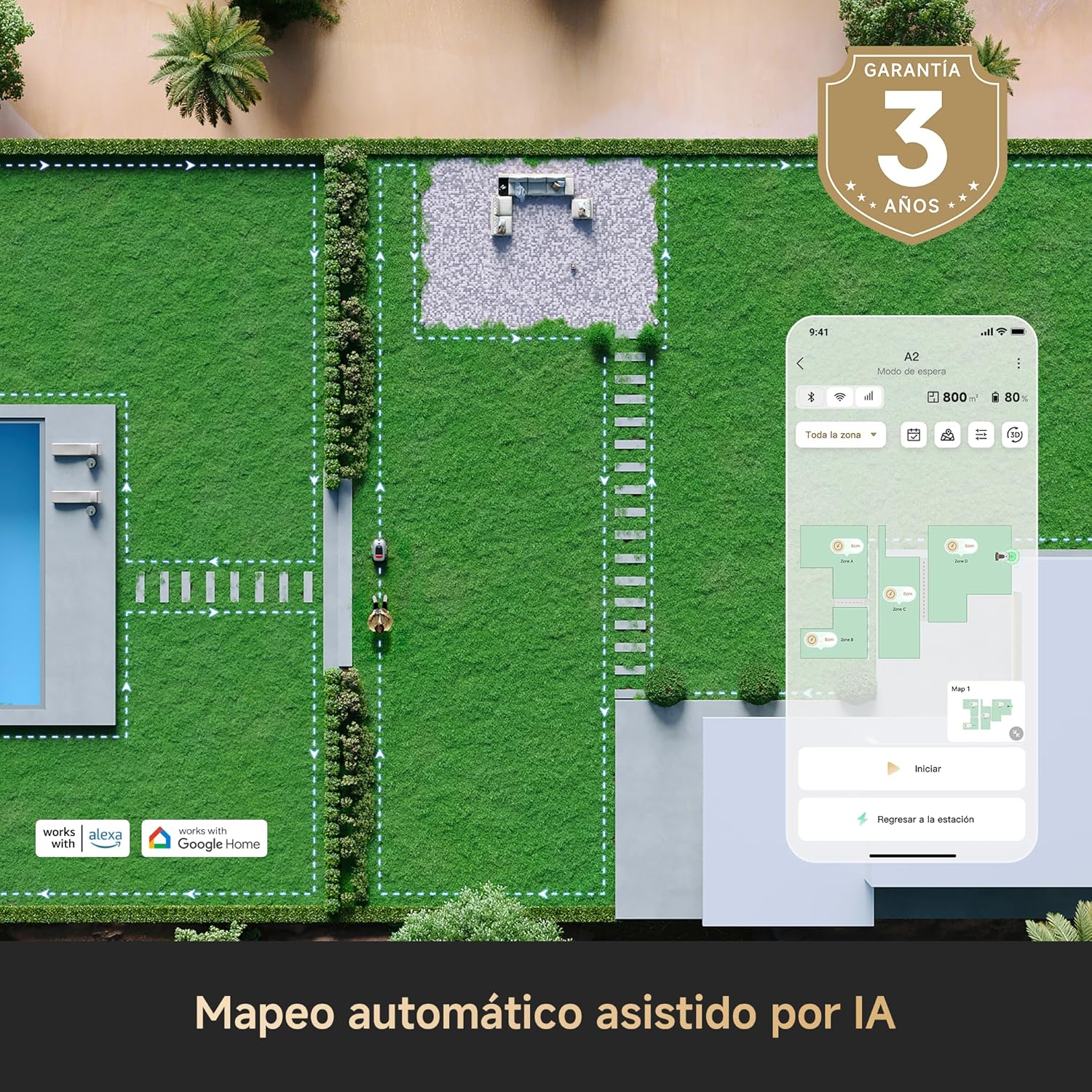 Detalle 2 de DREAME A2 Cortacésped robótico para pendientes 26,5°