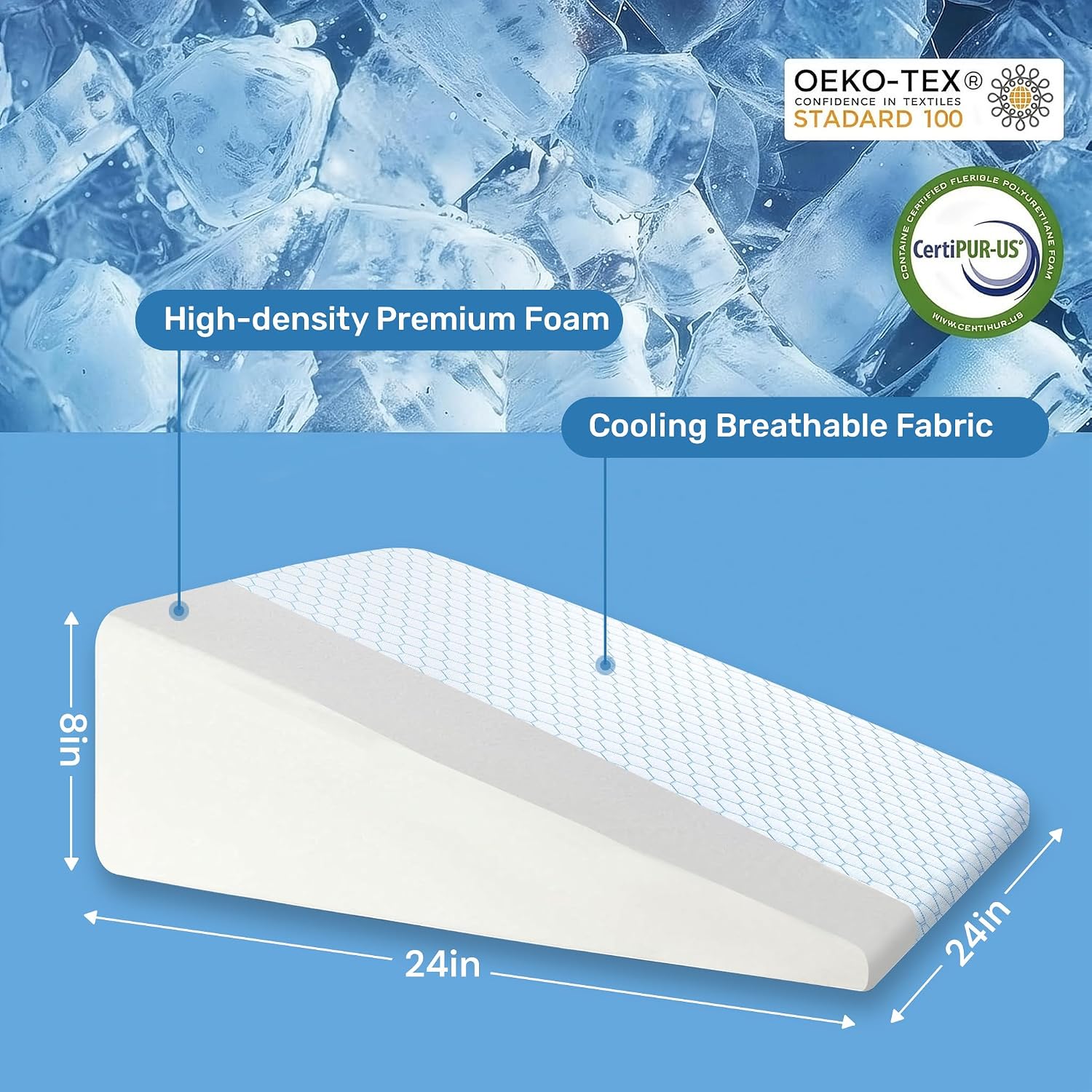 Detalle de puredown PD-PP82038-8 Bed Wedge Pillow, 8-Inch Cooling Memory Foam