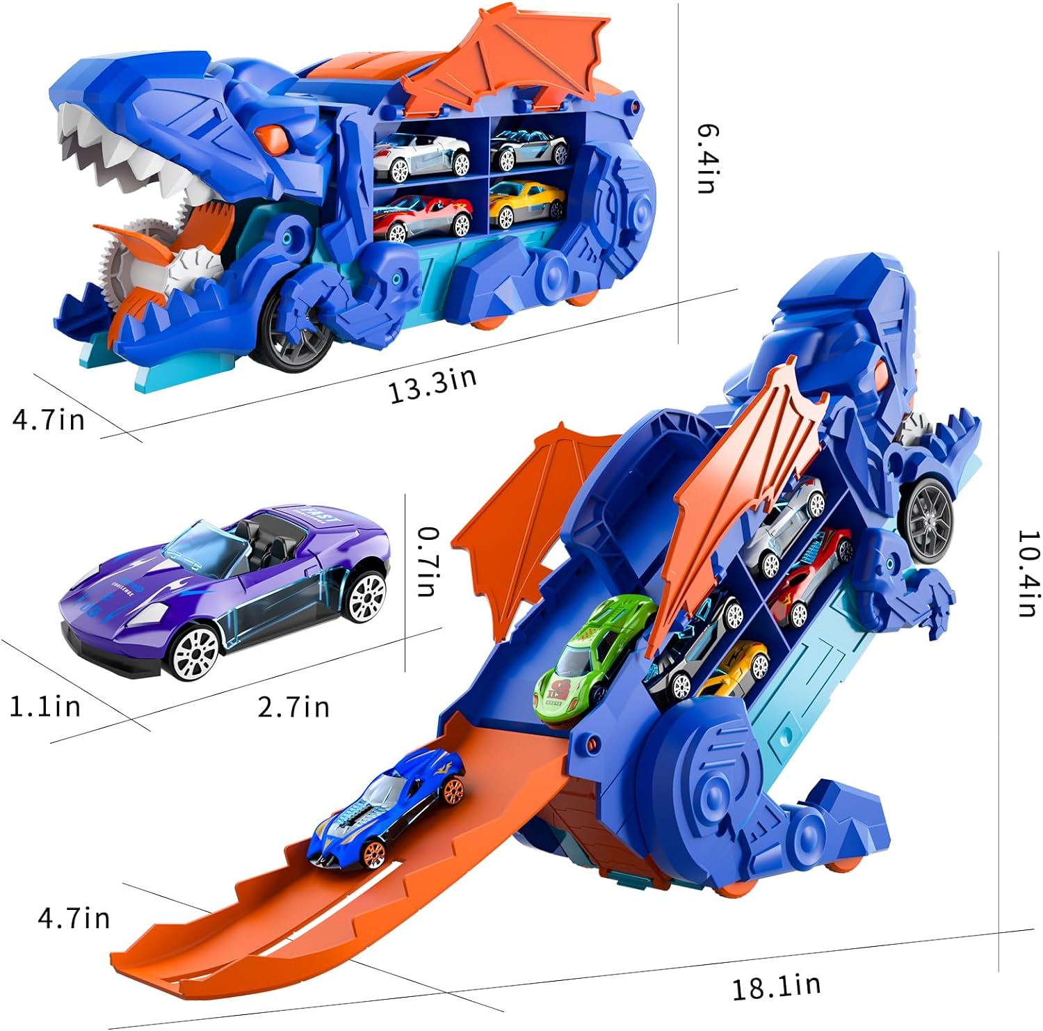 Detalle 2 de Toddler Dinosaur Transport Truck with 10 Die-Cast Cars – 3-in-1 Transforming Track Set
