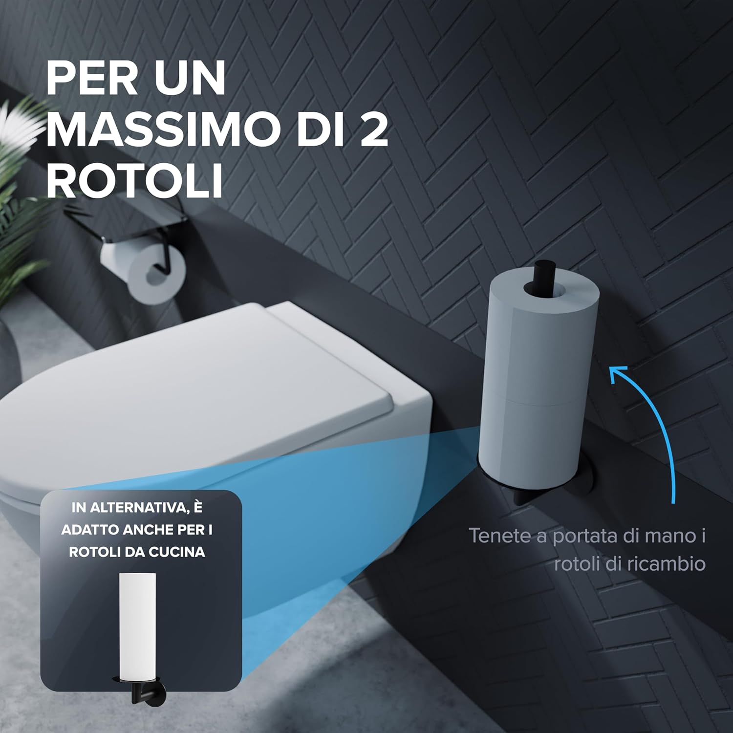 Thumbnail 1 de Ovimar Porta rotolo di ricambio rotondo con ripiano in vetro nero – stile moderno per il bagno