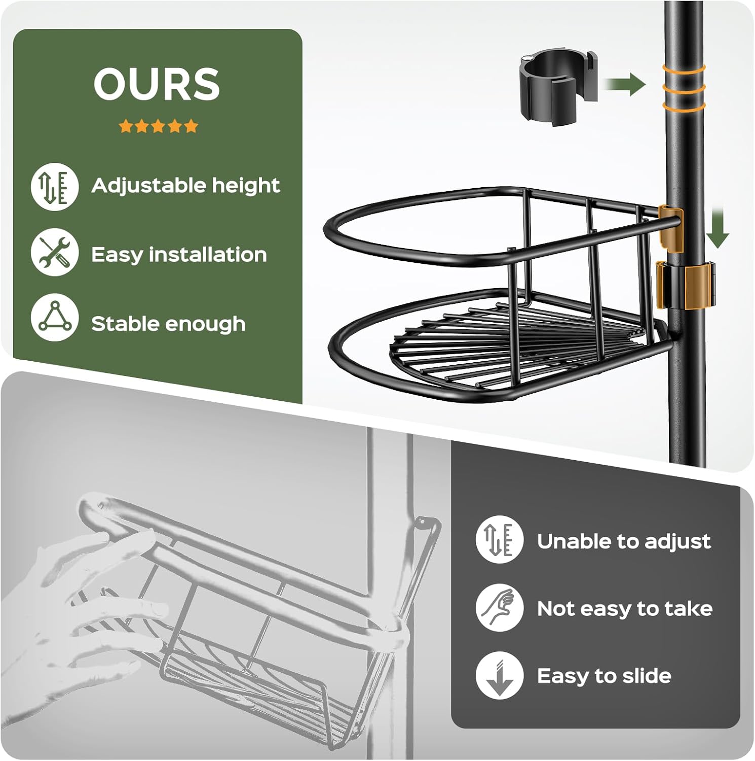 Thumbnail 2 de HAMITOR Telescopic Shower Caddy Corner Storage: No-Drill Stainless Steel 4-Tier Organizer