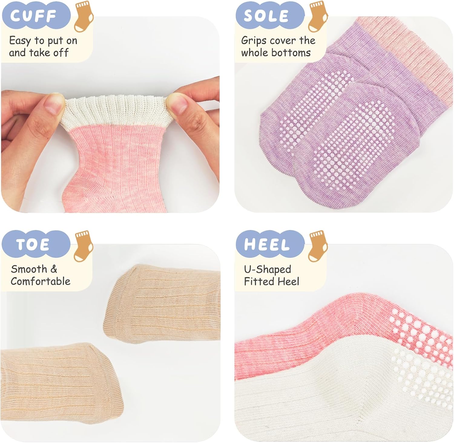 Thumbnail 3 de Bearbay Baby Toddler Non-Slip Crew Socks, 9 Pairs, Full-Sole Grips
