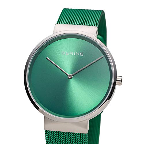 Detalle de BERING 14539-808: Orologio unisex al quarzo con cassa in acciaio, quadrante verde e cinturino Milanese