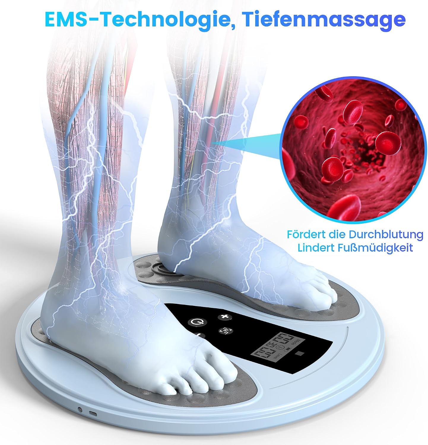 Detalle de Medic Durchblutungs-Stimulator Beine & Füße mit Rotlichttherapie (660/850 nm) – EMS+TENS Fußmassagegerät