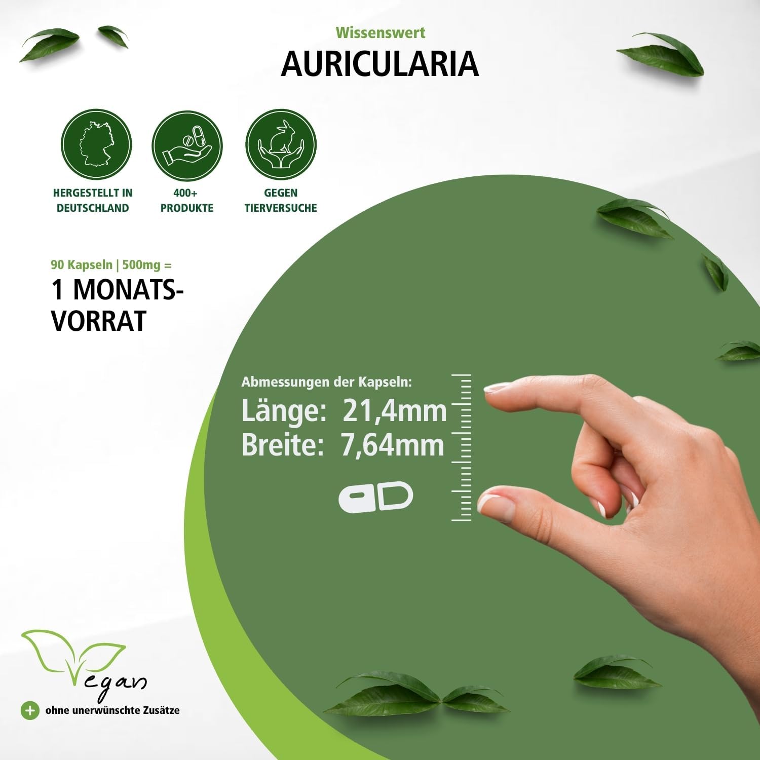 Detalle de Fairvital Auricularia 500mg Kapseln – Hochdosiert, vegan, 90 Stück