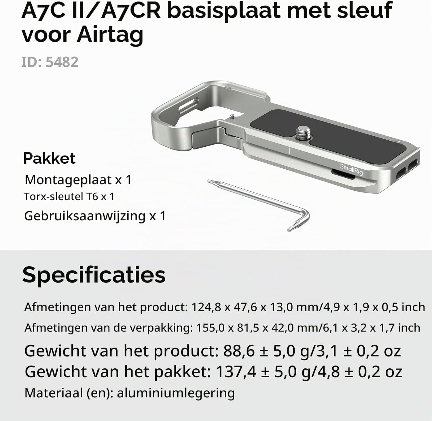 Thumbnail 6 de SMALLRIG 5482 basisplaat voor Sony A7C II/A7CR met AirTag-sleuf