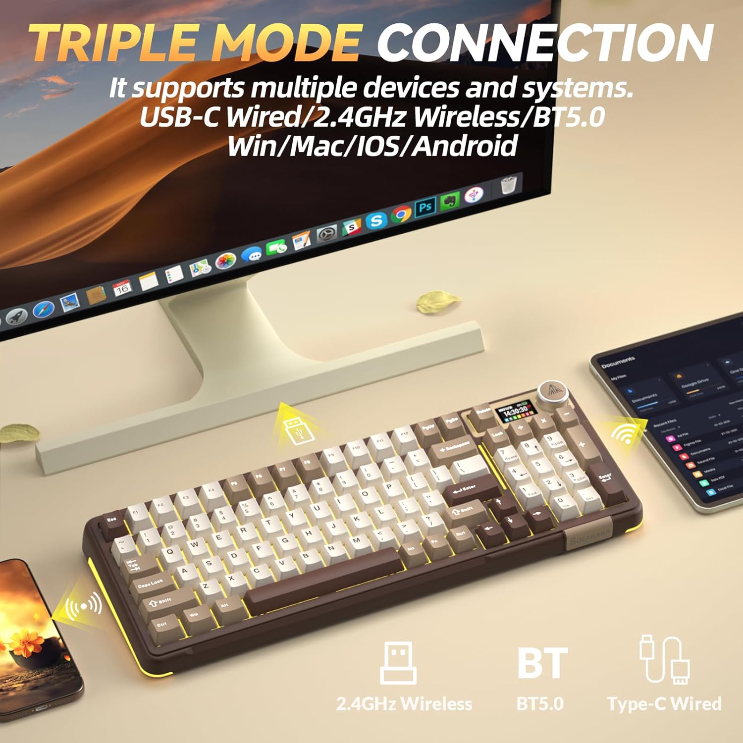 Thumbnail 2 de SOLAKAKA A99 Pro Mechanical Keyboard with LCD Screen, Metal Knob, and Wireless Connectivity (BT5.0/2.4GHz/USB-C)