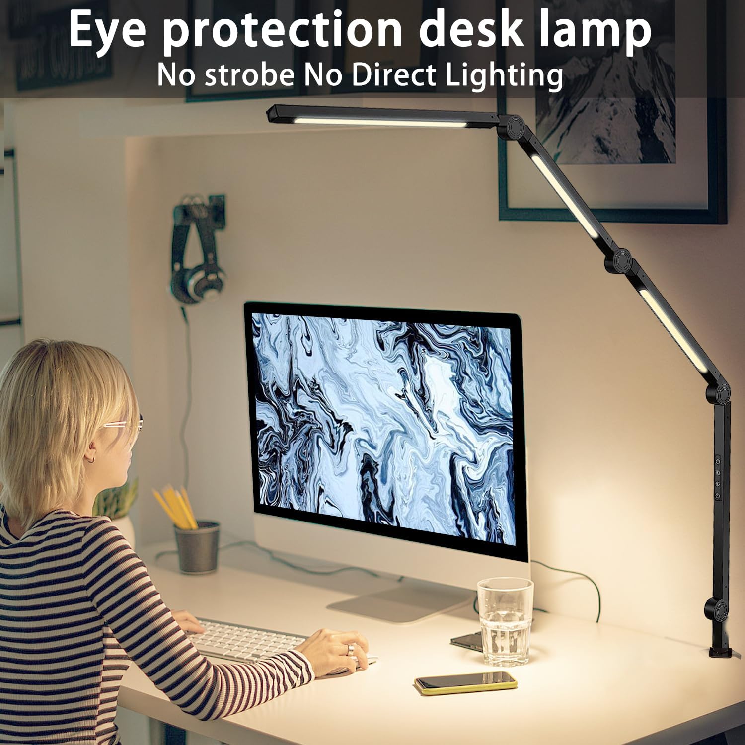Detalle de vimeepro LED Desk Lamp with Clamp, Flexible Arm and 4 Colour Modes
