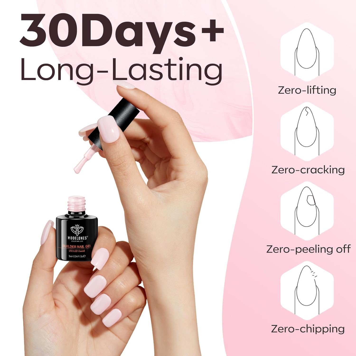 Thumbnail 5 de modelones Builder Nail Gel Polish Set (Nude Pink Jelly Gel) with LED Lamp Cured Finish, 6 Colors