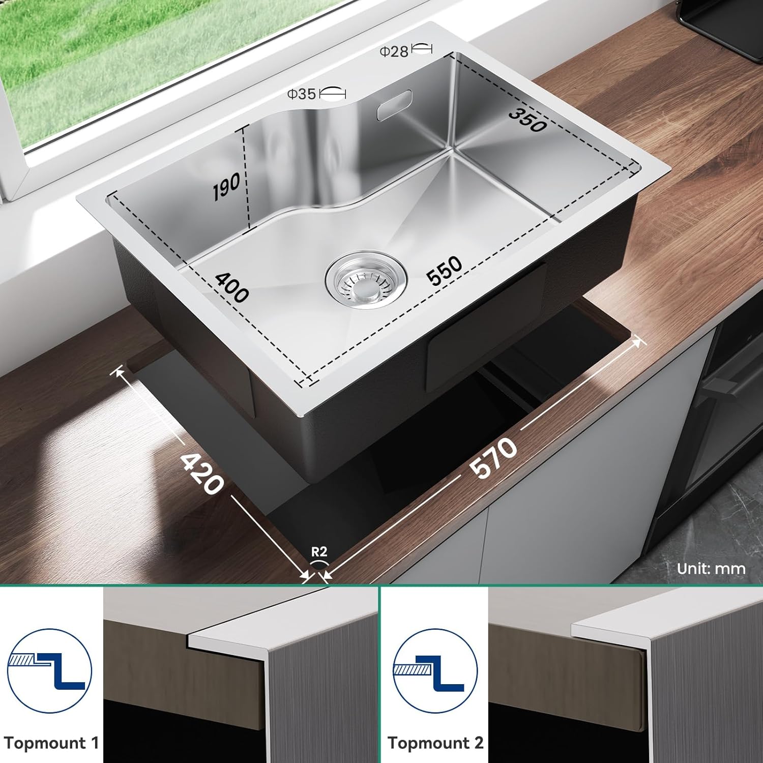 Detalle de CECIPA lavello cucina 60x45 cm in acciaio inox 1 vasca con foro e cestello