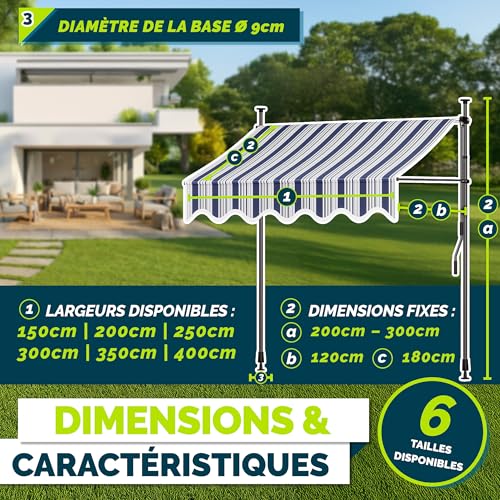 Detalle 2 de tillvex Store banne manuel 150 cm, toile bleu/gris UV50+