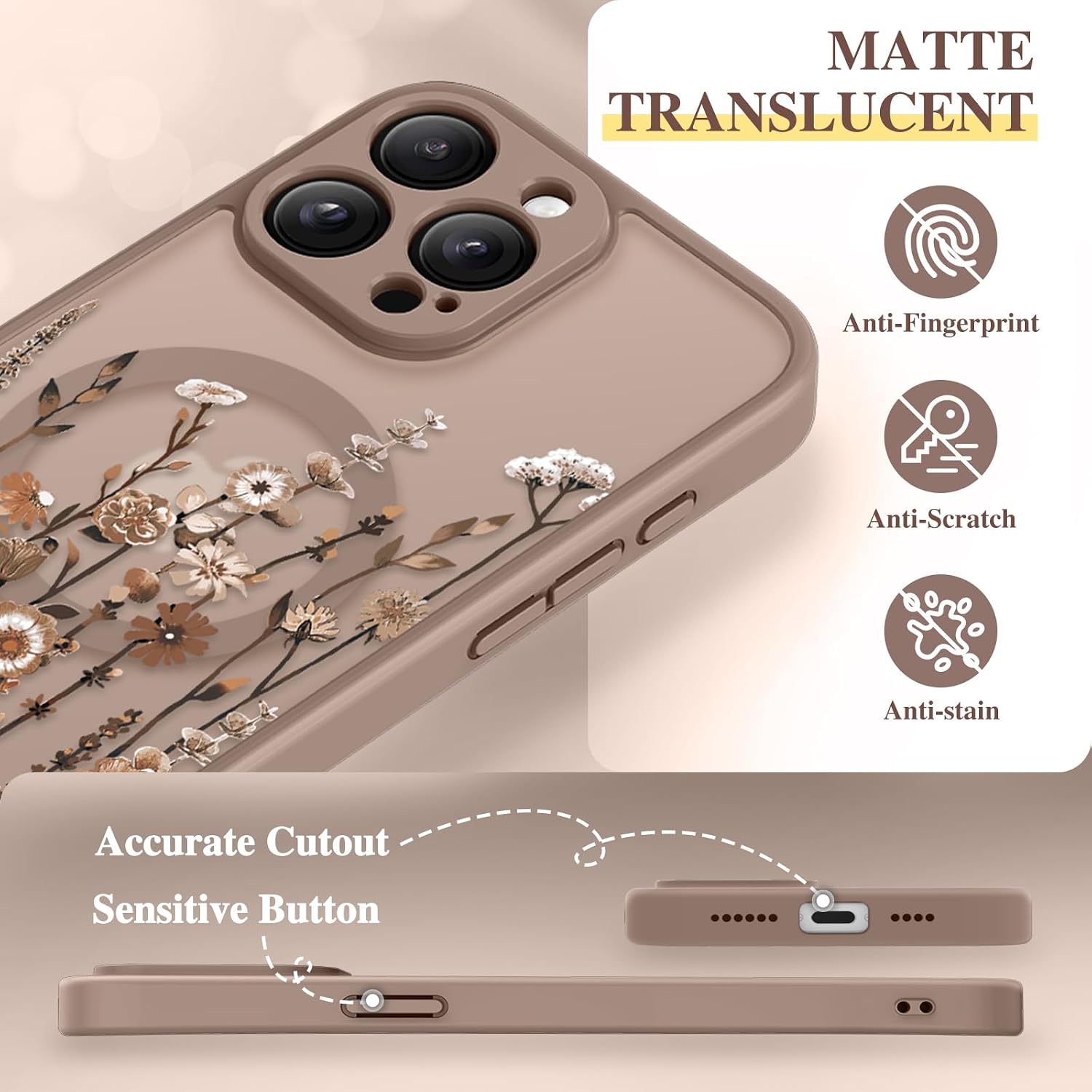 Thumbnail 4 de GVIEWIN iPhone 15 Pro Max Case with MagSafe — Floratopia Floral Translucent, Screen Protector & Full Camera Protection