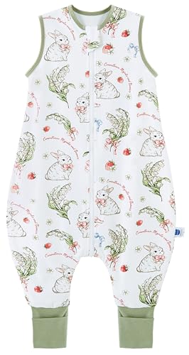 Detalle de Chilsuessy Baby Schlafsack mit Füßen 1.5 Tog – Ganzjahres-Babyschlafsack aus Baumwolle (80 cm), Erdbeer Kaninchen