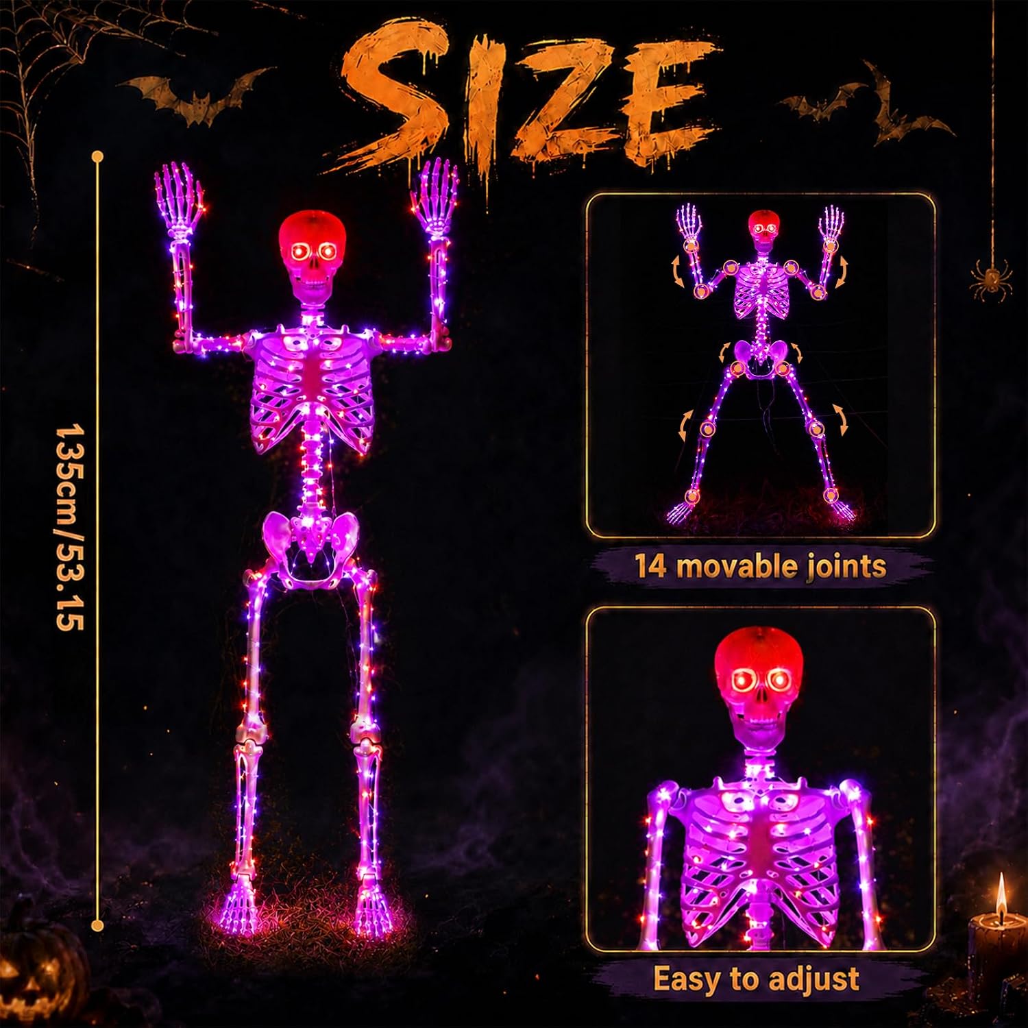 Detalle 2 de Starweeks Starweeks-102-FT 135 cm Light-Up Poseable Halloween Skeleton