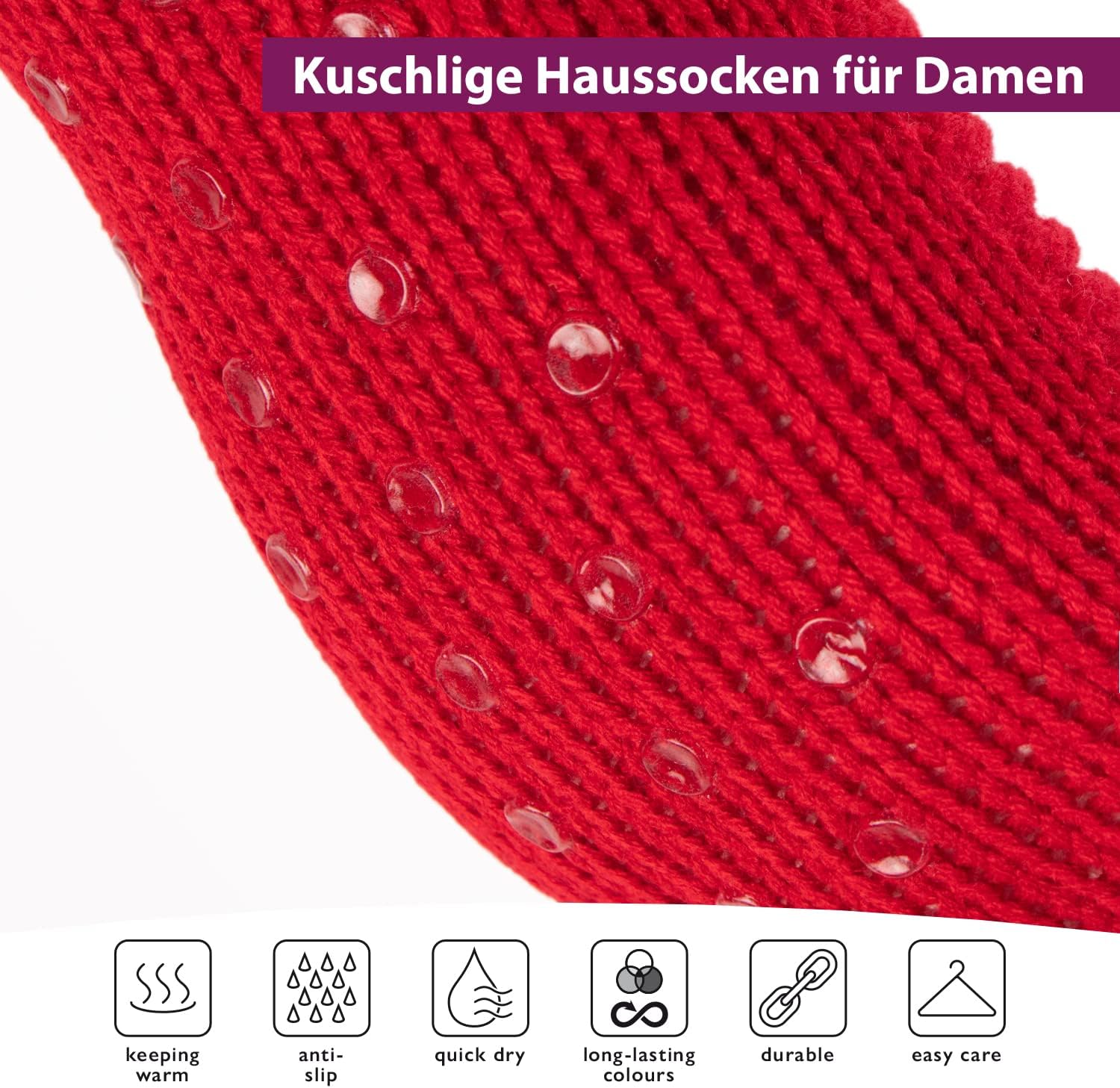 Detalle de Footstar Women's Soft Winter Socks with ABS Grip and Pom-Pom Detail