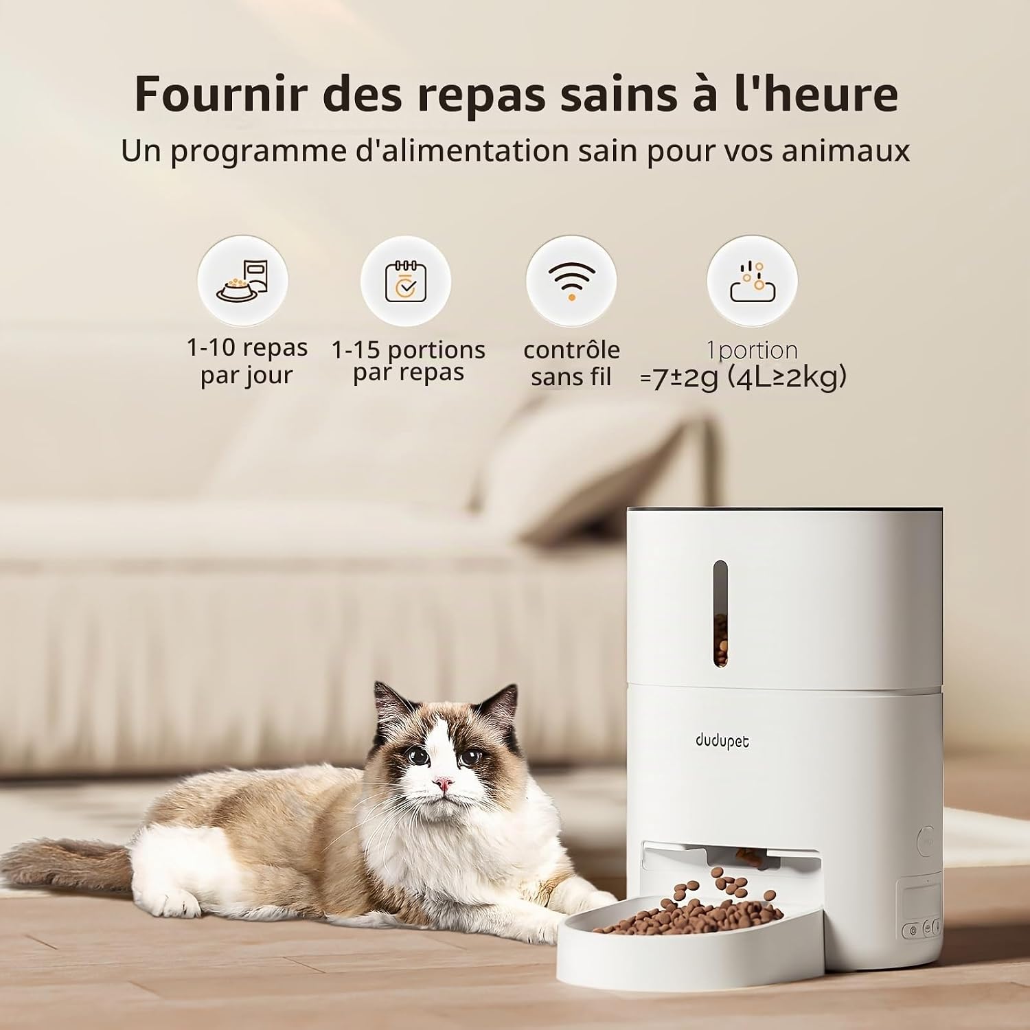 Thumbnail 2 de DUDUPET automatische kattenvoerdispenser met 4 liter inhoud, 2,4GHz-wifi en spraakopname