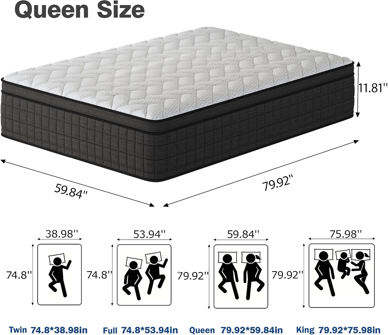 Detalle 2 de Holidaymoon 003 Queen Hybrid Mattress, 12-Inch Memory Foam & Pocket Springs