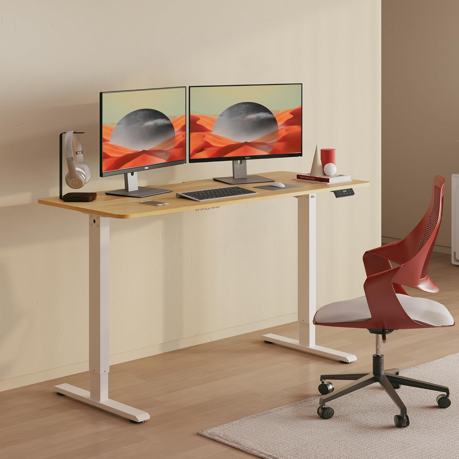 Detalle 2 de SANODESK 140x60 cm Bureau Électrique Réglable en Hauteur – Érable, mémoire et anti-collision