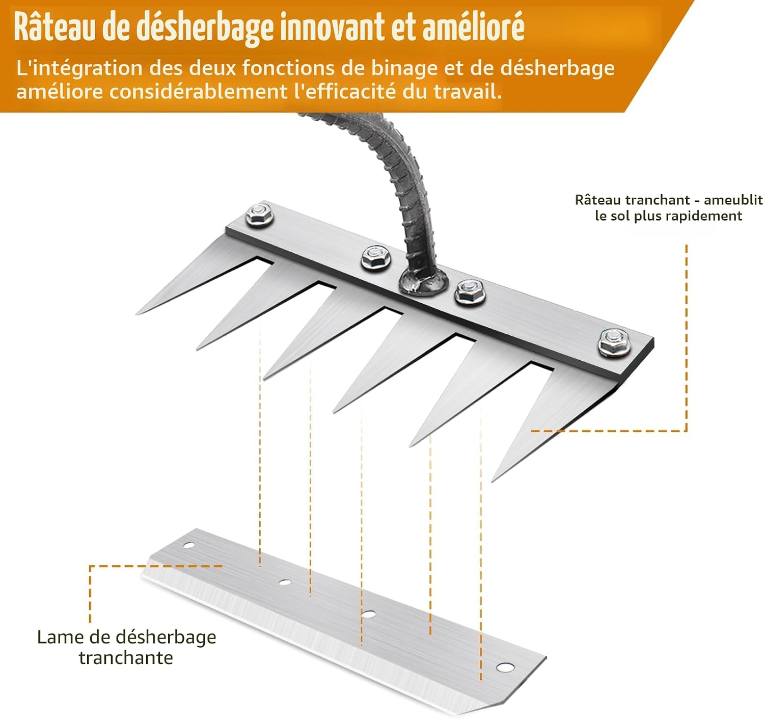 Detalle de Râteau de Désherbage Multifonction en Métal, 6 Dents (sans Manche)