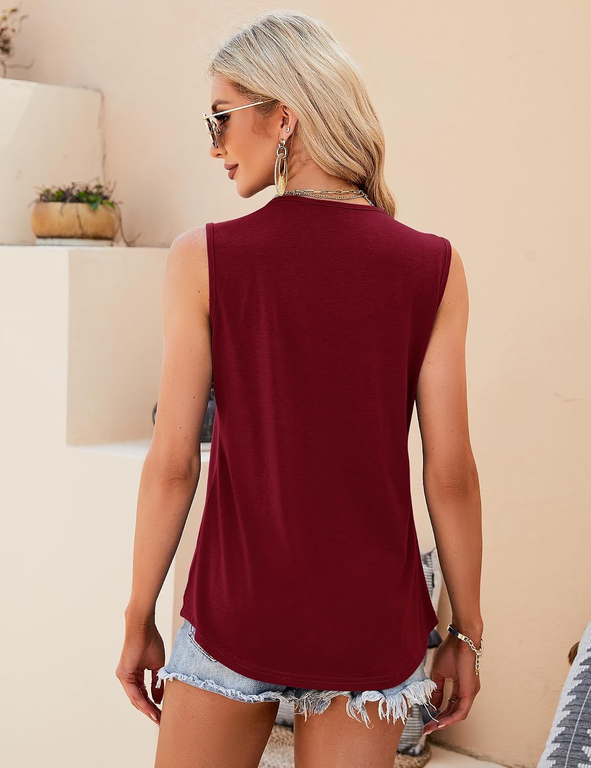 Thumbnail 2 de KTILG Summer Sleeveless Square Neck Pleated Tunic Tank Top for Women