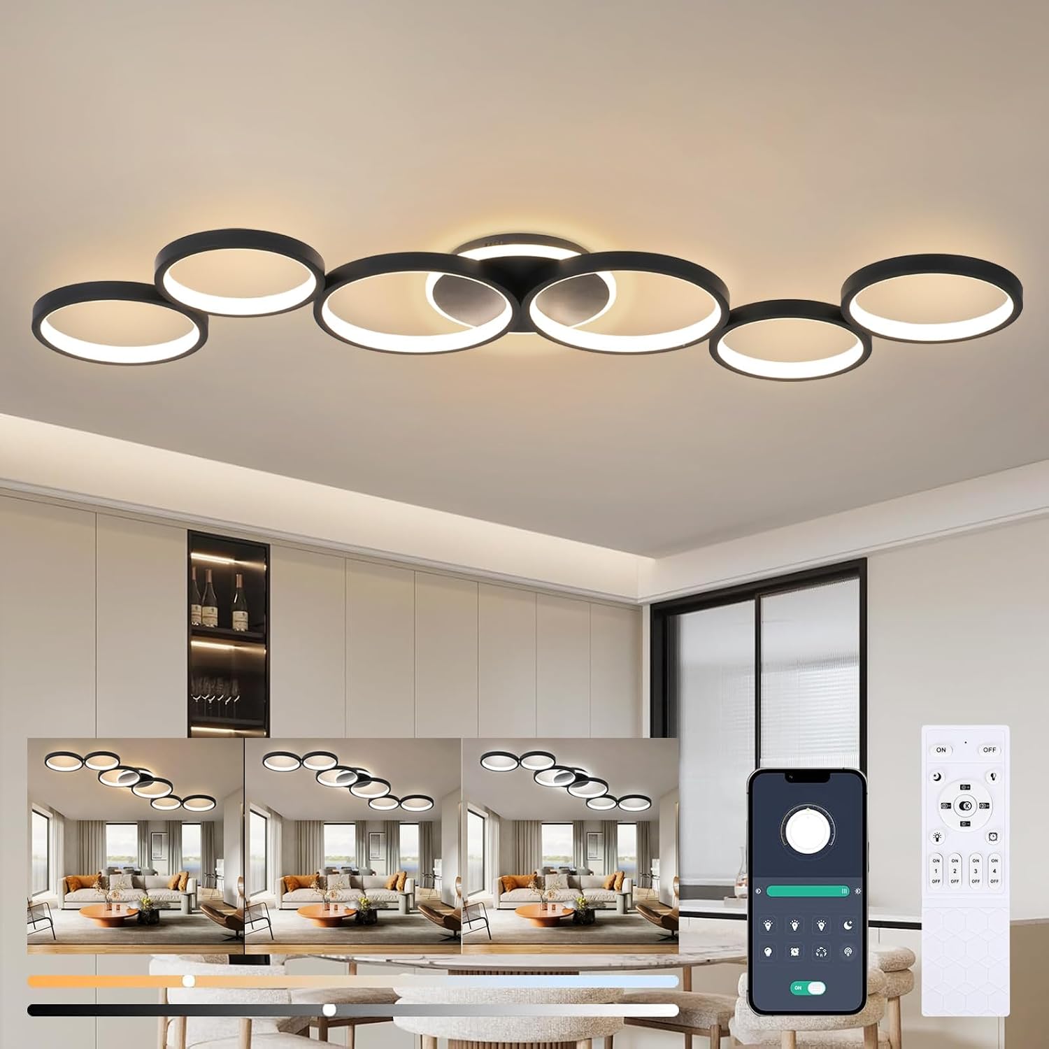 Detalle de LED Deckenleuchte Schwarz 113 cm mit Dimmfunktion