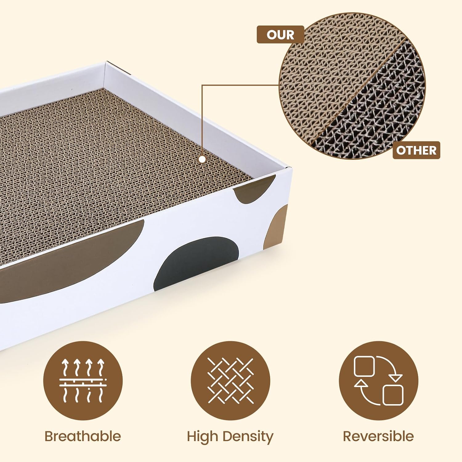 Detalle 2 de PETTOM Katzen-Kratzbretter aus Karton – 3er-Pack, 43 × 26 cm (je 42 × 25 × 2,5 cm) + kostenloses Katzenminze