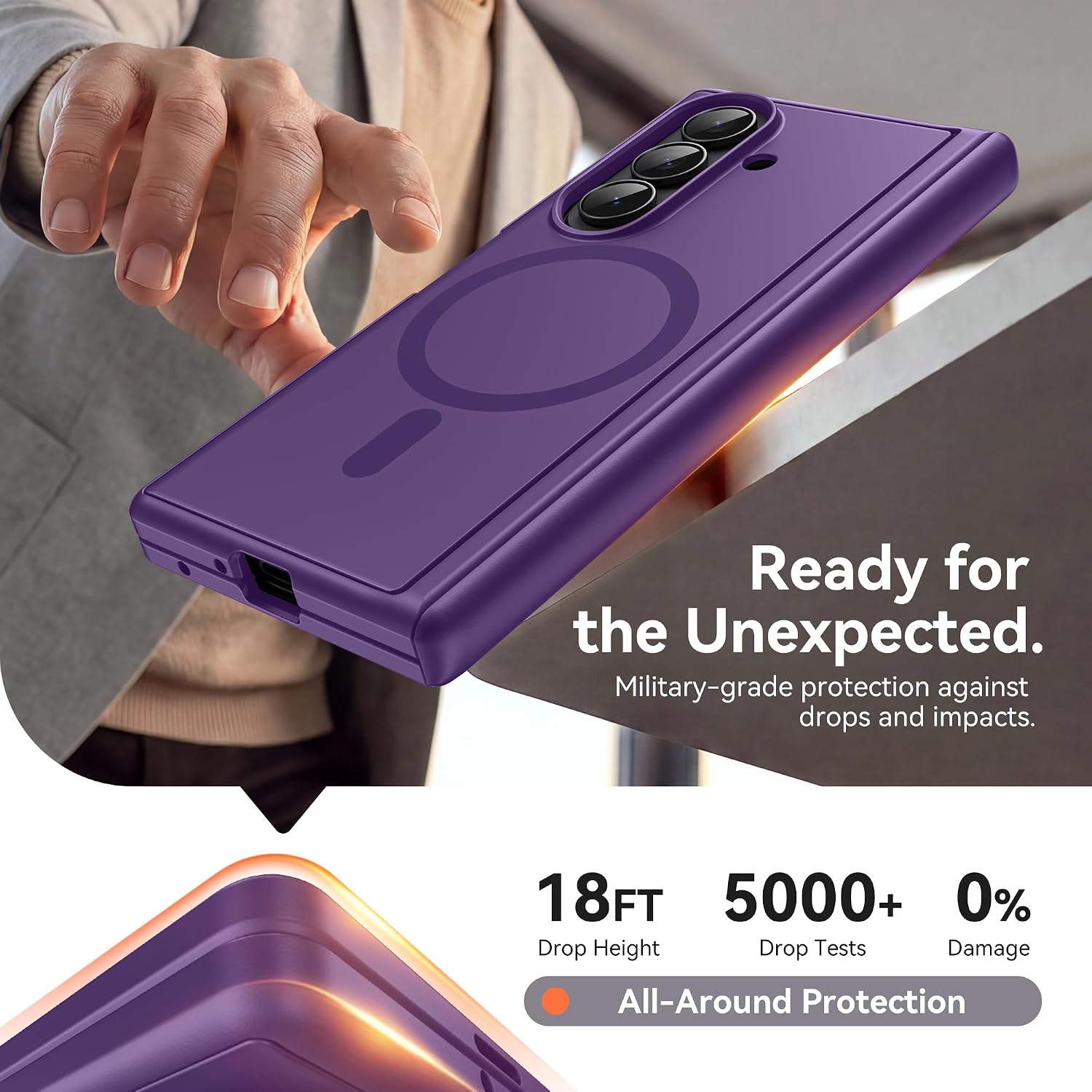 Detalle de BERFY Z Fold 7 Case with Privacy Screen Protector, Hidden Kickstand & MagSafe Compatibility (Purple)