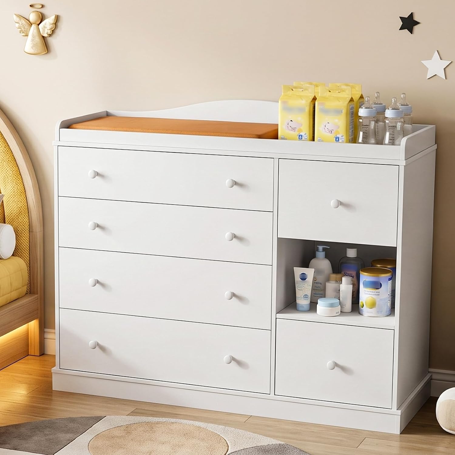 Detalle 2 de Vabches DA0541 Kids Dresser with Changing Table, 6 Drawers and Shelf, White
