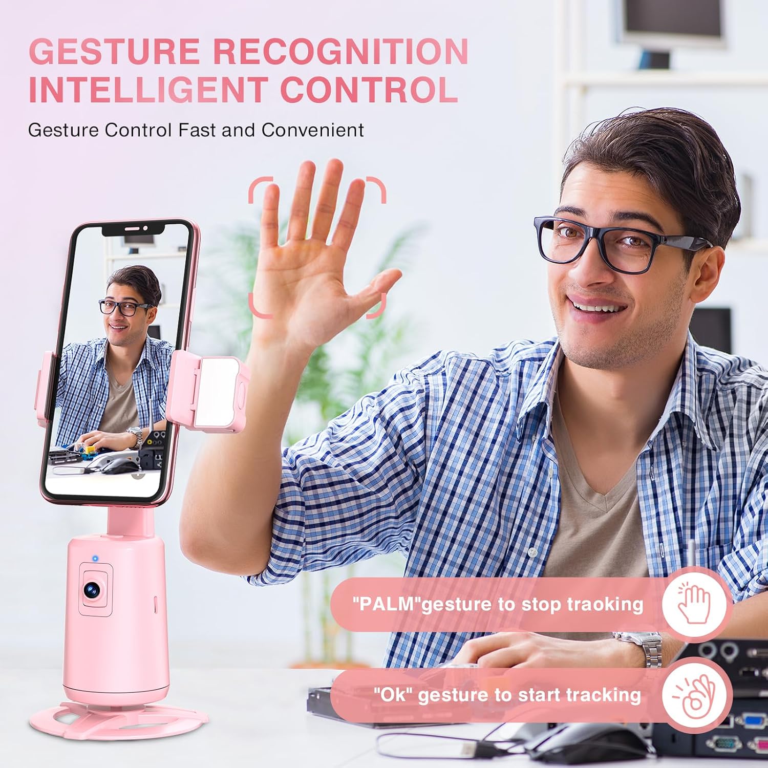 Detalle 2 de Jiangler Auto Face Tracking Tripod 360° Rotating Stand