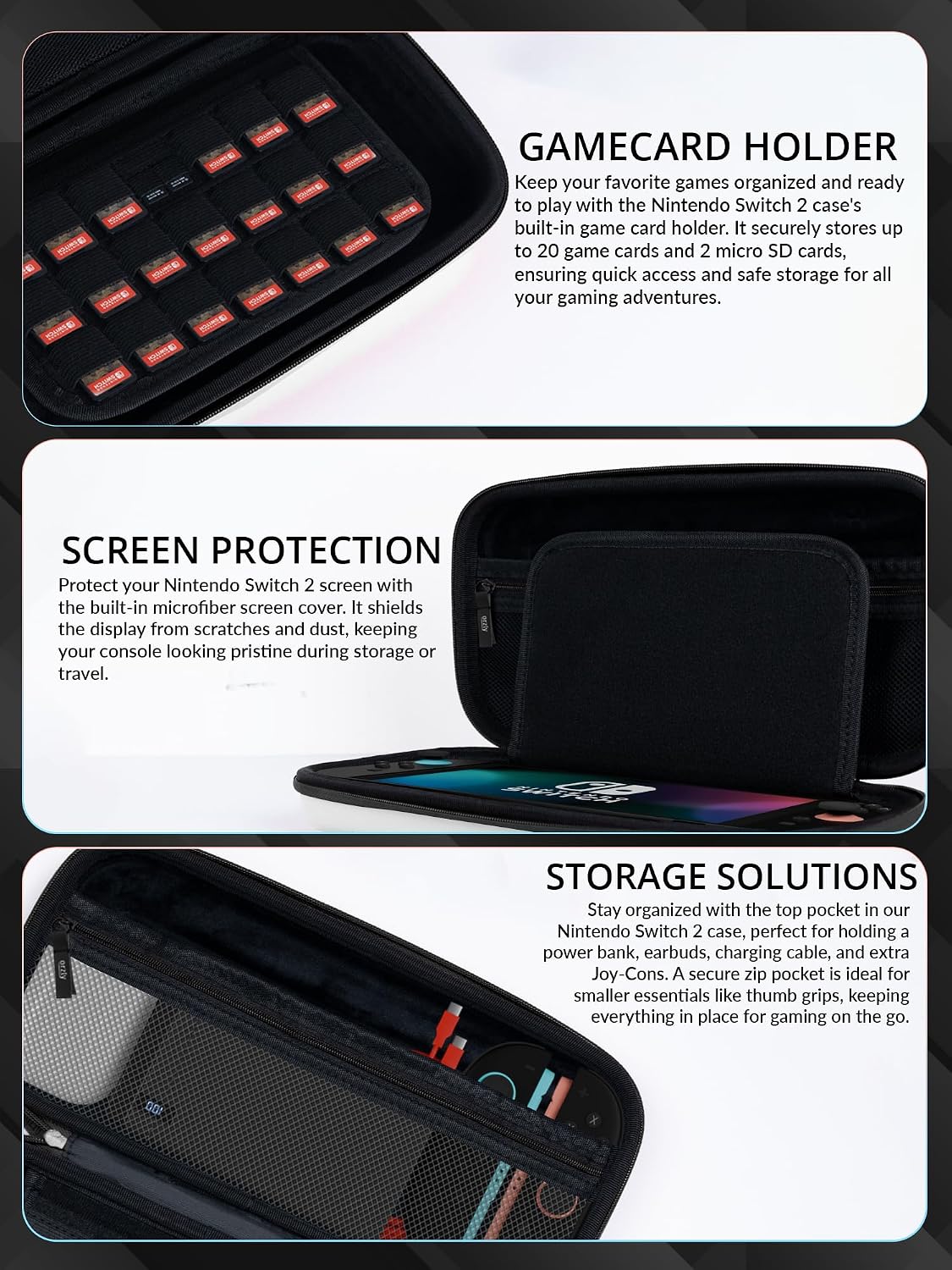 Thumbnail 3 de Orzly Carry Case for Switch 2 (2025) with 7.9-inch Screen Protection – Hard EVA Case with Storage Pockets, White Switch 2 Gift Box Edition