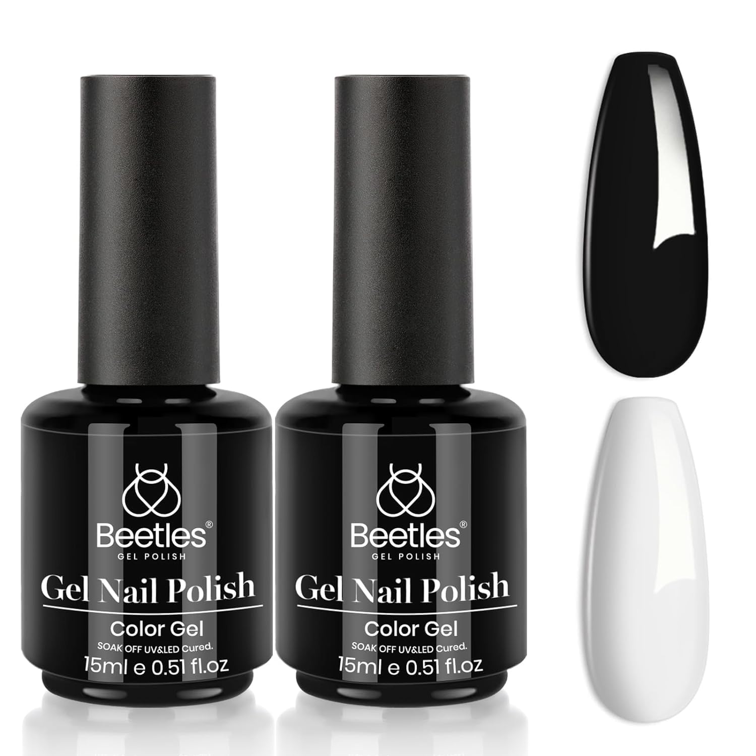 Detalle de Beetles Black White Gel Polish Set (2 Pack, 15ml) for French Nails & DIY LED Manicures