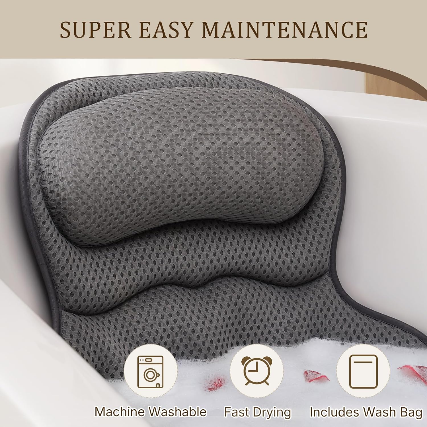 Thumbnail 6 de Ozyalo 1016 Bath Pillow, Gray 4D Mesh with Padded Headrest