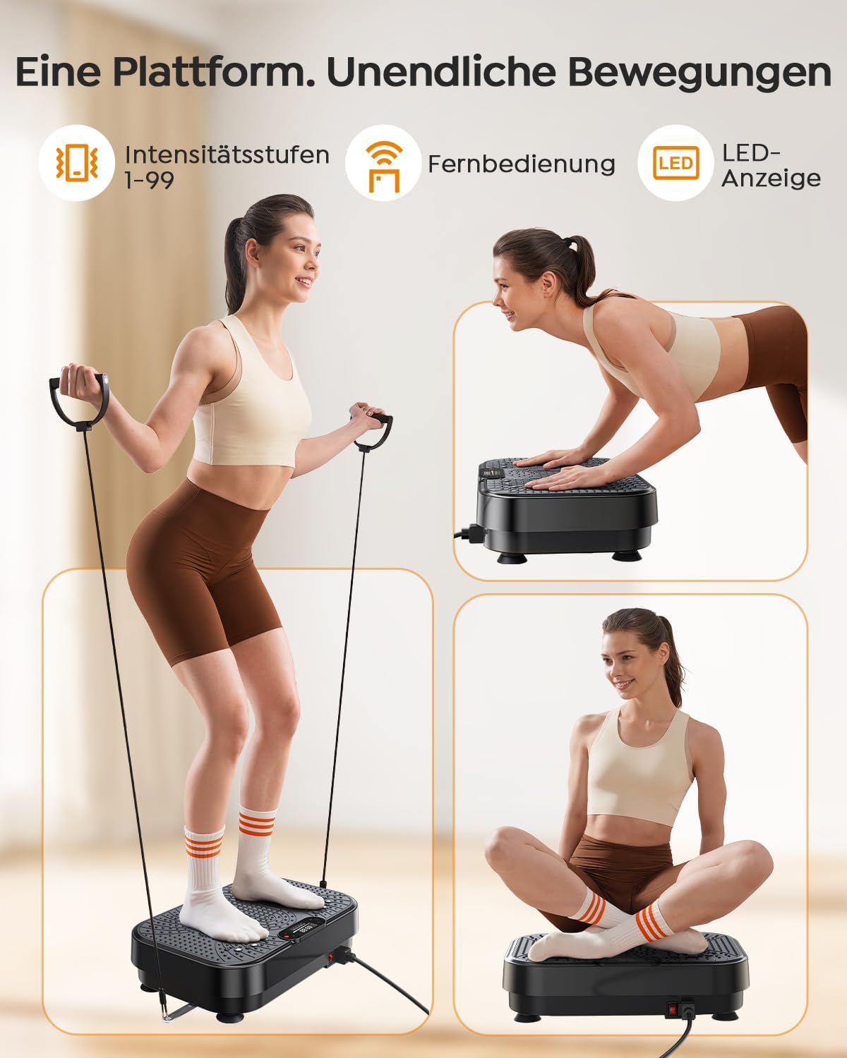 Thumbnail 6 de Burever Vibration Plate 150W – Vibrationsplatte mit 99 Intensitätsstufen, 5 Programmen, Fernbedienung & Zugseilen