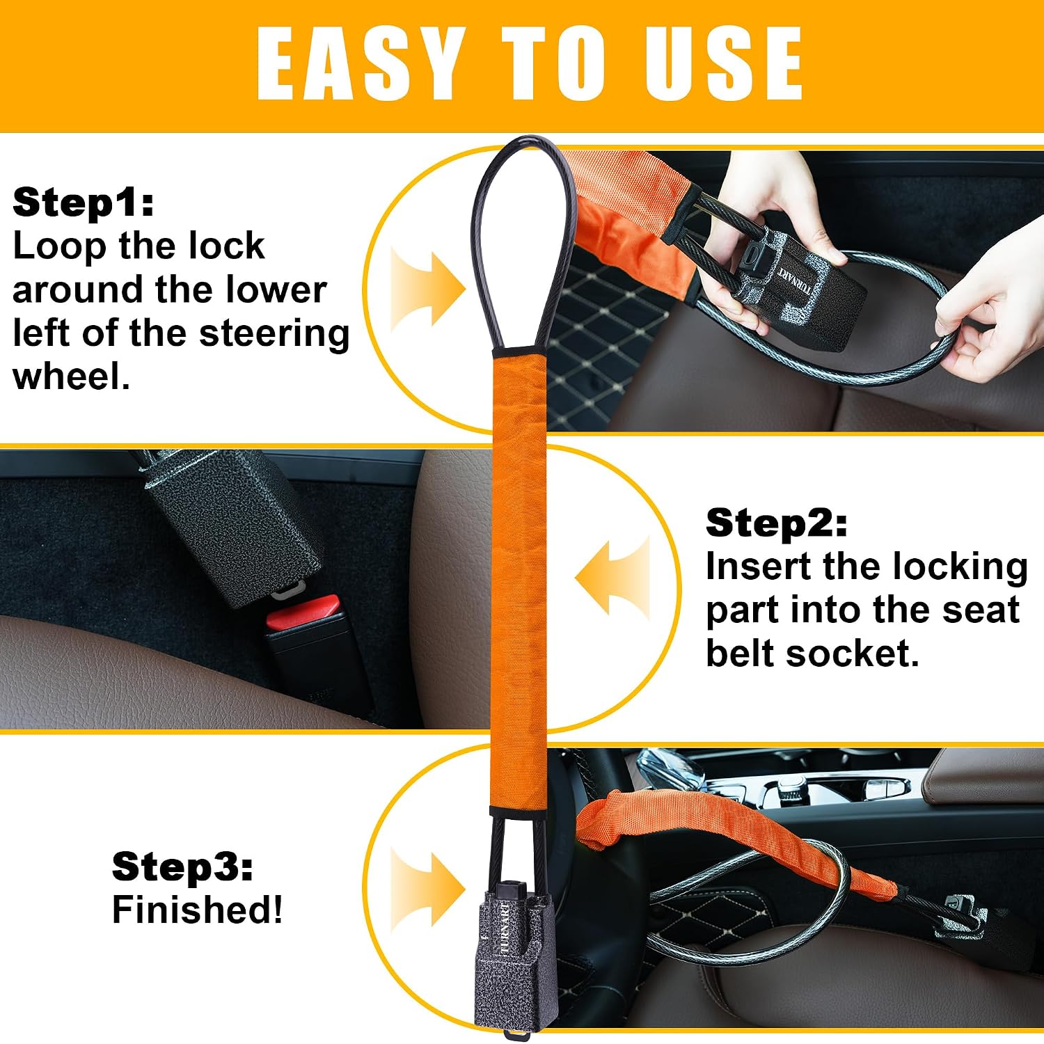 Detalle de TURNART Steering Wheel Lock: Universal Anti‑Theft Device for Most Vehicles