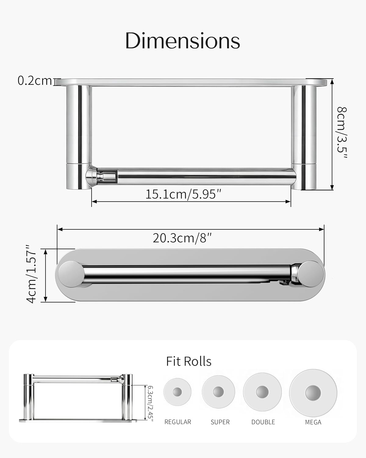 Detalle 2 de WZRUA self-adhesive double-post pivoting toilet roll holder (chrome stainless steel, no drilling)