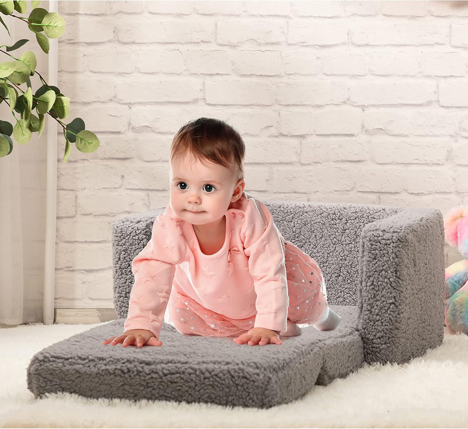 Detalle de BEJOY EUSOFA-2IN1 kinderslaapbank, 2-in-1 peuterbank met Sherpa-stof