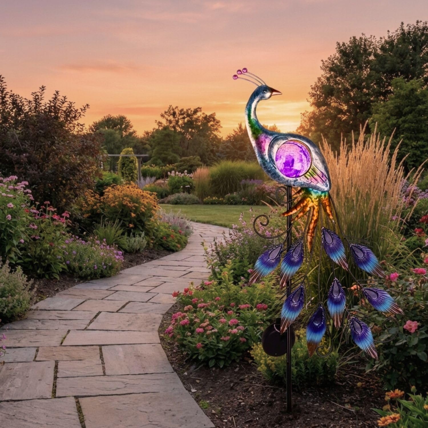 Detalle 2 de TERESA'S COLLECTIONS Garden Peacock Solar Light 24inch 🧪