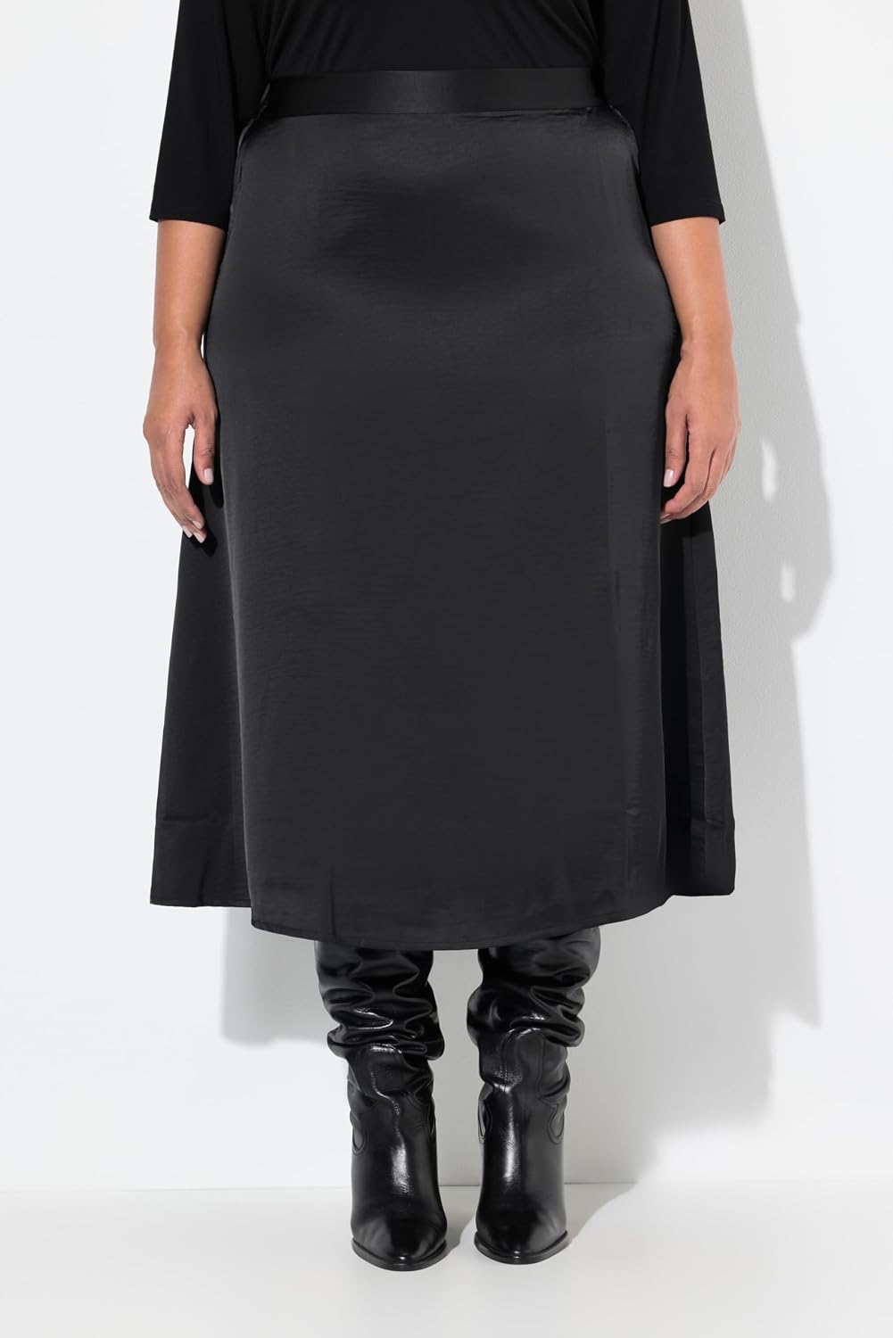 Thumbnail 4 de Jupe midi en satin pour femmes grandes tailles Ulla Popken – silhouette A et ceinture confort