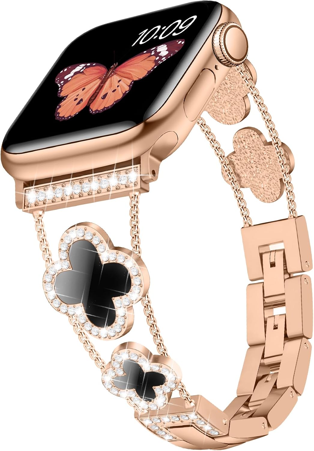 Detalle de Tasikar Bling Diamond Women Straps for Apple Watch 42–49mm (Rose Gold/Black)