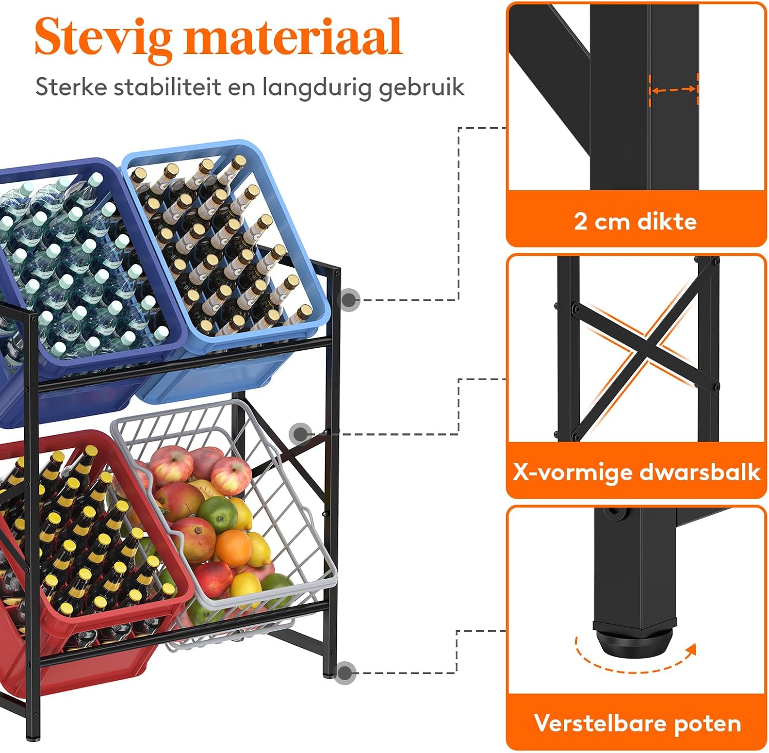 Detalle de Lifewit Drankenrek voor 4 kratten, zwart metalen rek met 4 niveaus