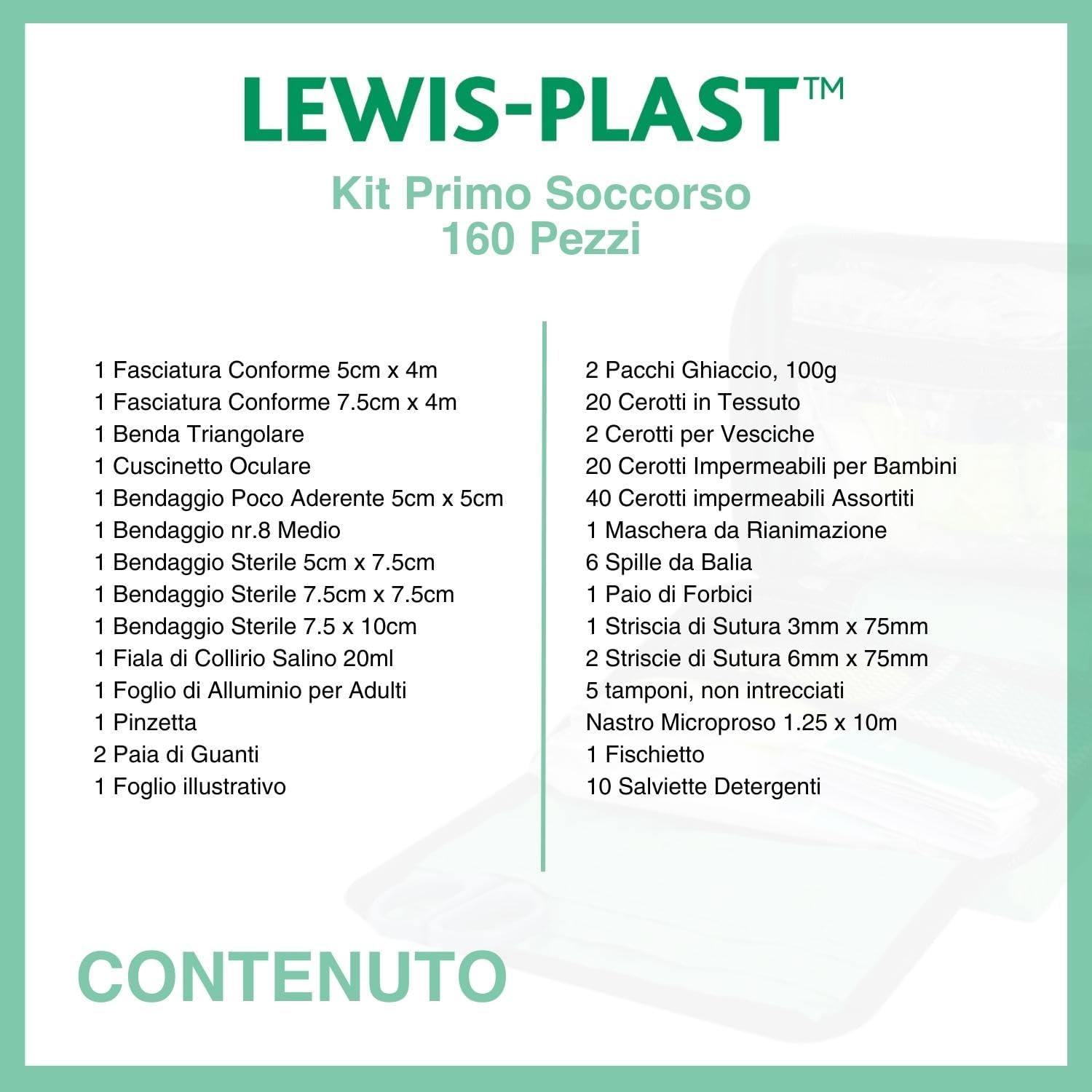 Detalle 2 de LEWIS-PLAST Kit di pronto soccorso premium da 90 pezzi per auto, casa, lavoro e vacanza