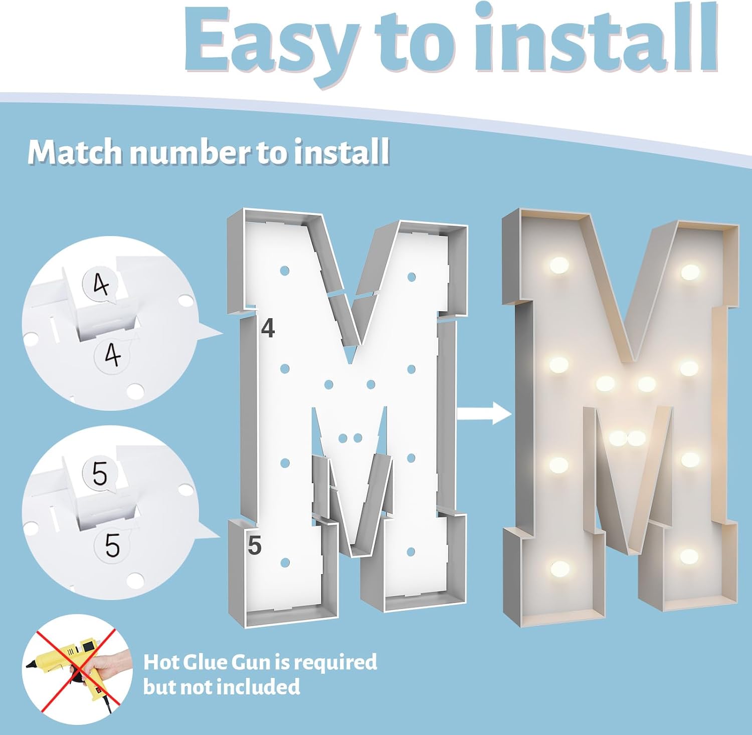 Thumbnail 3 de Teebloom RR4FTMN-letters M 4-Foot Light-Up Marquee Letter Kit, White Foam Board