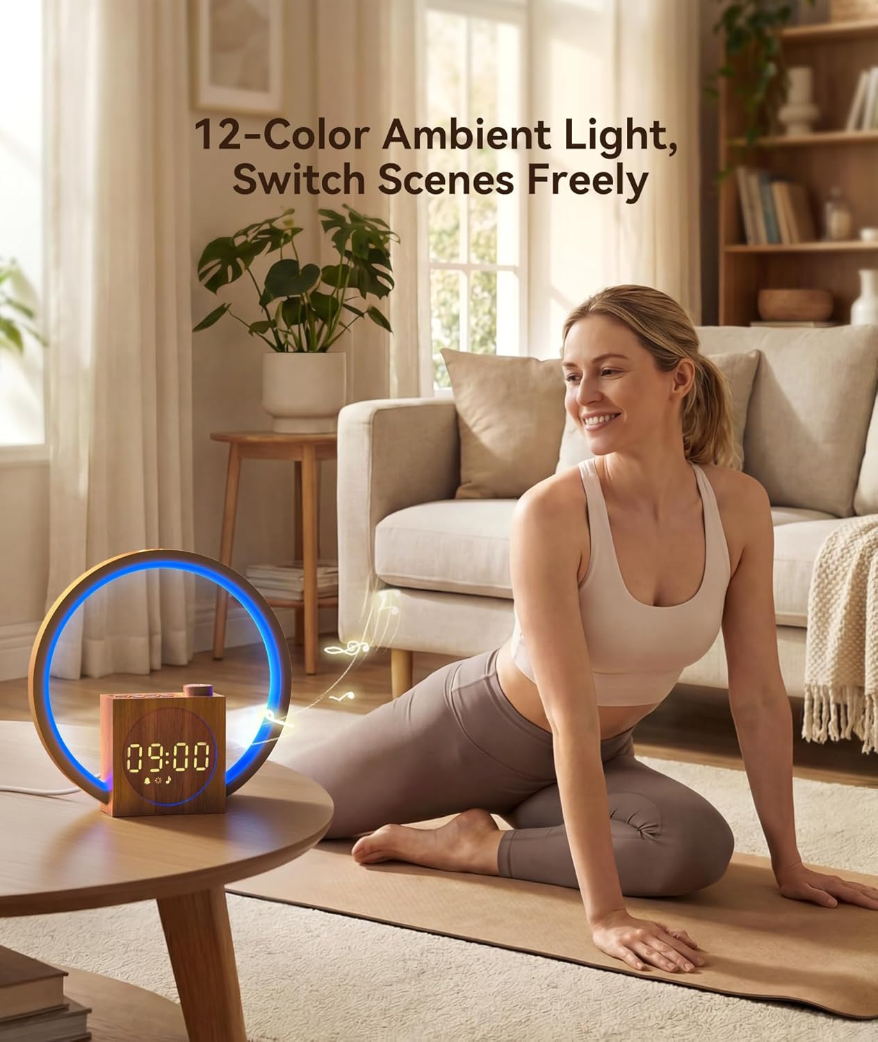 Detalle 1 de Dreamegg Sunrise Alarm Clock with gradual wake-up light, white noise and 12 colour modes (white)