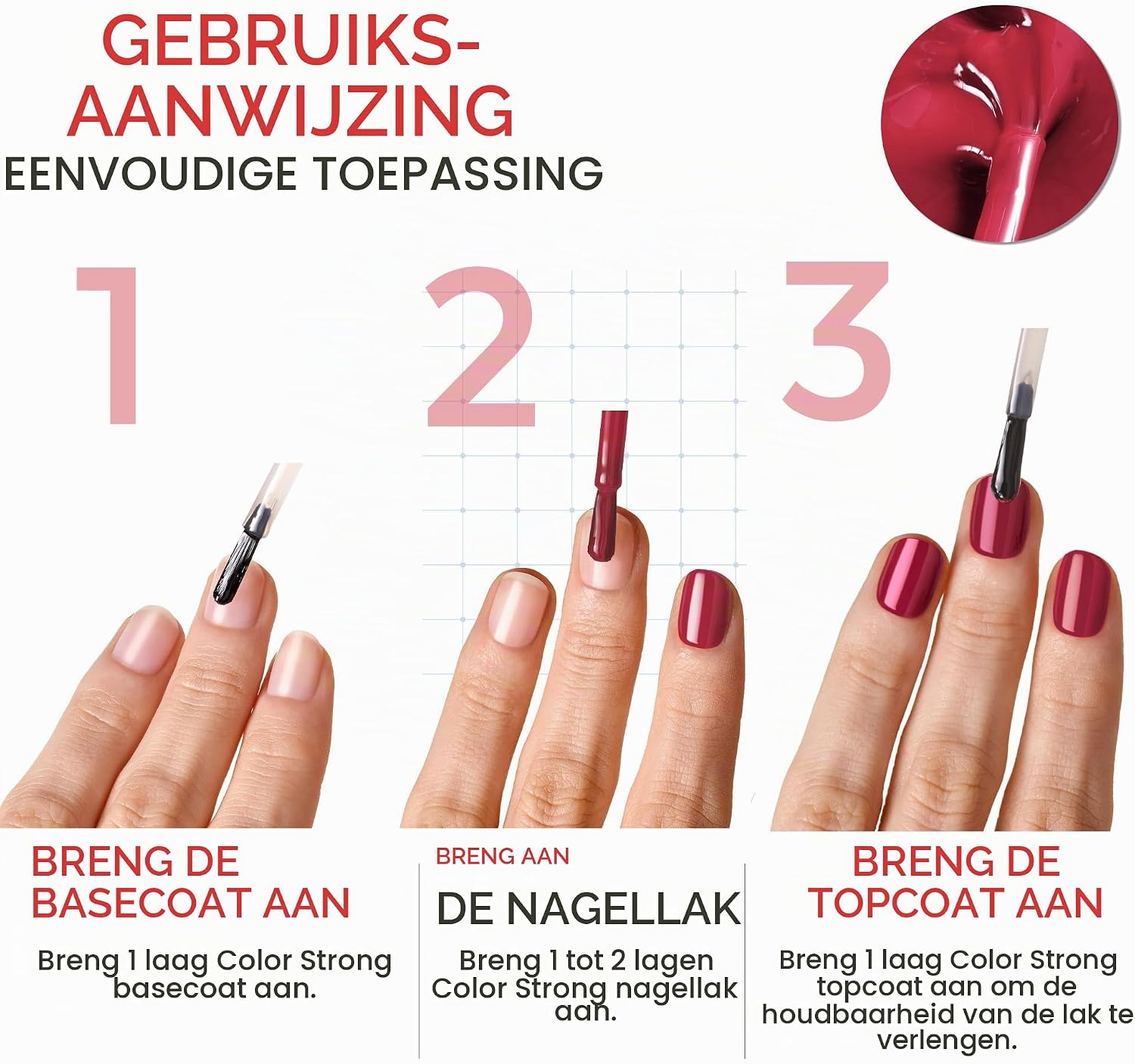 Detalle de PODERM Nail Strengthener Polish Red Rose – nagelversterkende lak met biotine
