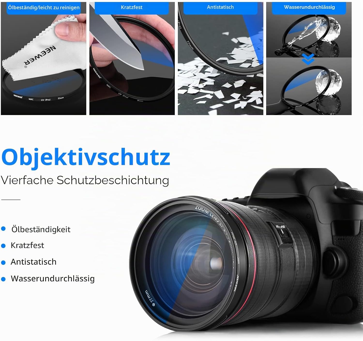 Detalle de NEEWER 77mm MRC UV Filter – Schutzfilter mit 30 Schichten Nano-Beschichtung