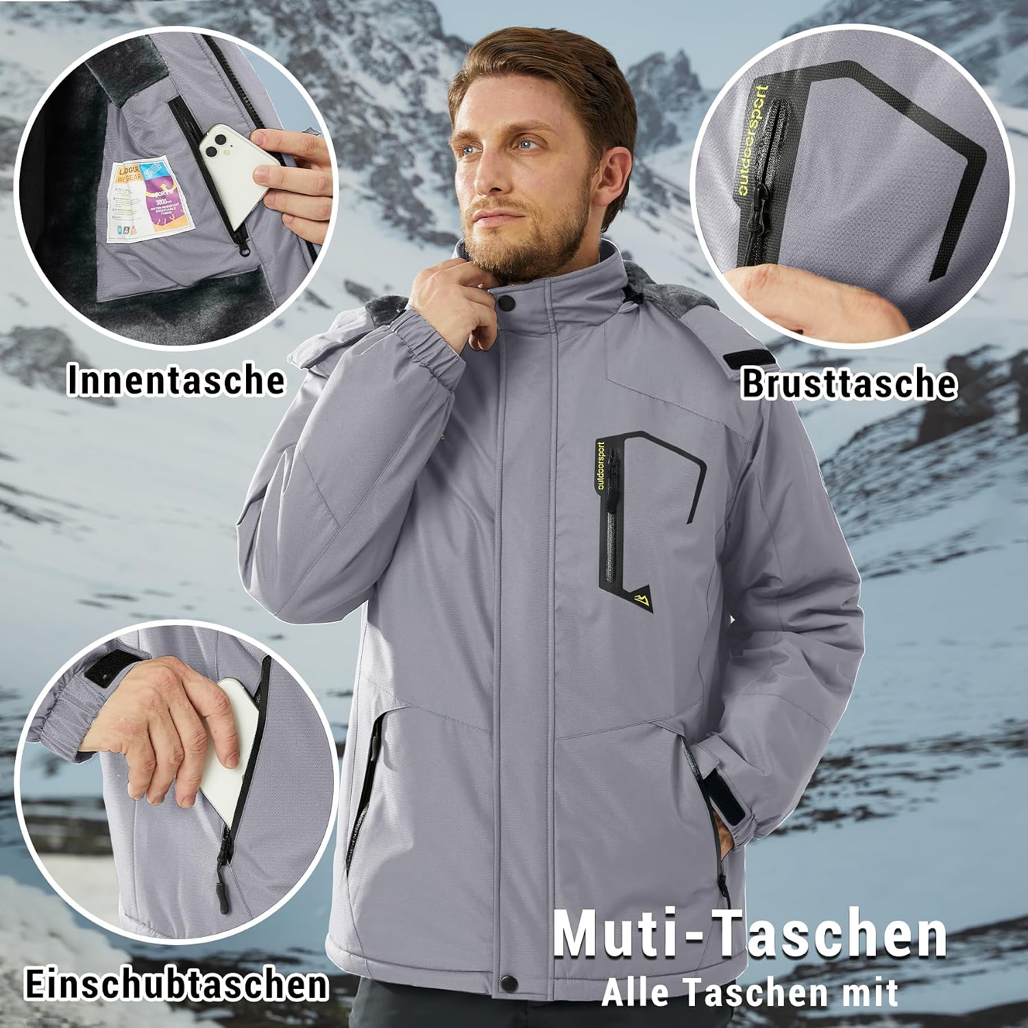 Thumbnail 4 de KEFITEVD Chaqueta impermeable hombre con capucha desmontable